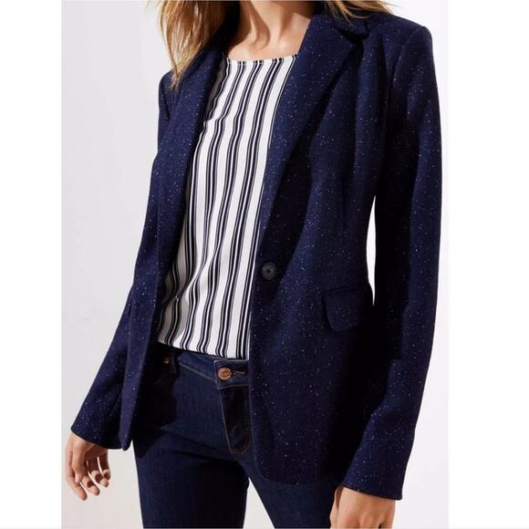 LOFT Jackets & Blazers - LOFT Single-Button Front Speckled Modern Knit Blazer Jacket Sz 14 Navy